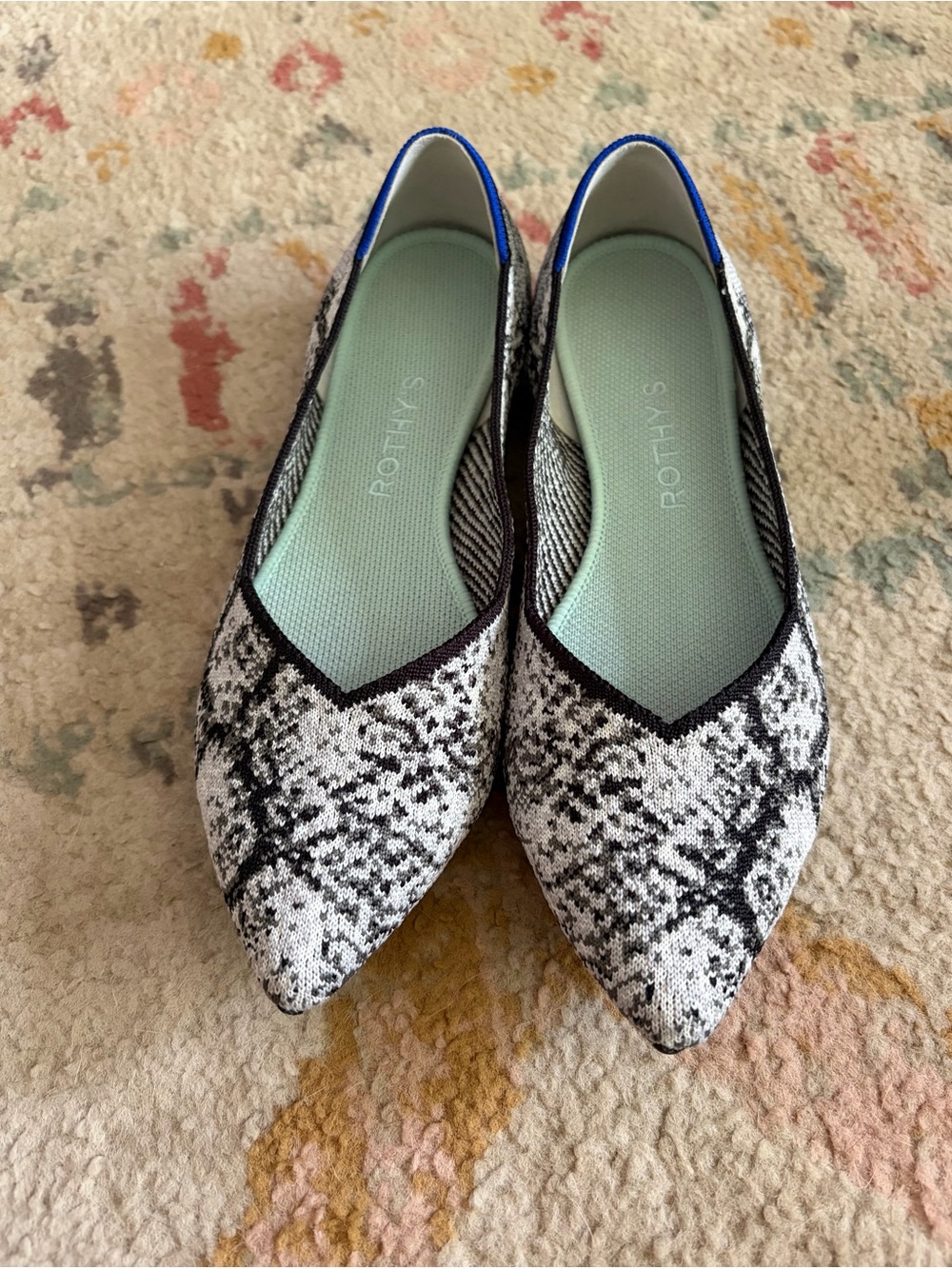 Rothy's The Point Ballet Flat in Black & White Python Print